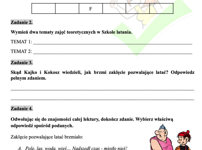 Kajko i Kokosz. Szkoła latania - czytanie ze zrozumieniem