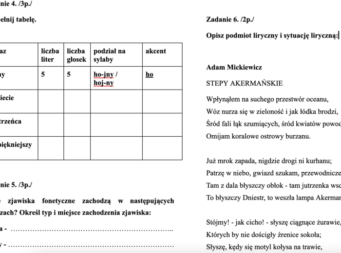 Diagnoza j. polski - klasa 8
