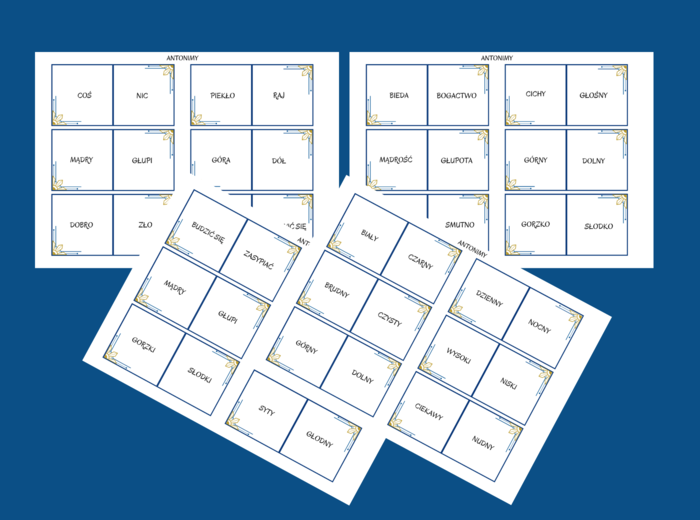 ANTONIMY – fiszki – części mowy