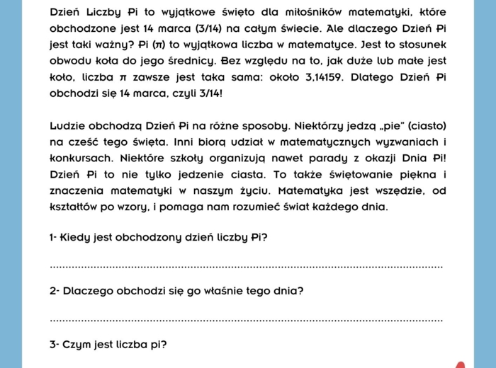 Dzień liczby Pi - scenariusz zajęć