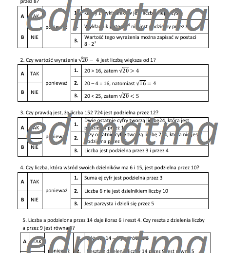 E8 Zadania typu "Tak/nie ponieważ..."