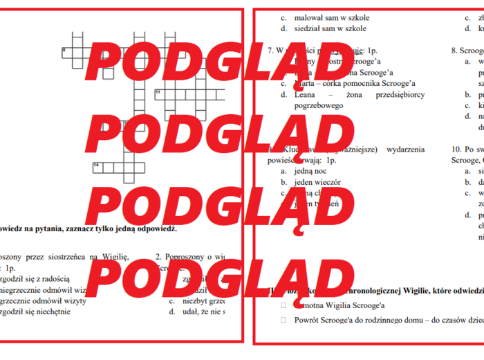 Test, kartkówka, sprawdzian ze znajomości lektury "Opowieść wigilijna"