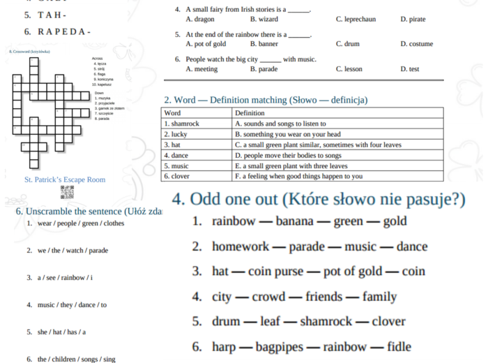 A1-A2 St. Patrick's Day - karta pracy (2026)