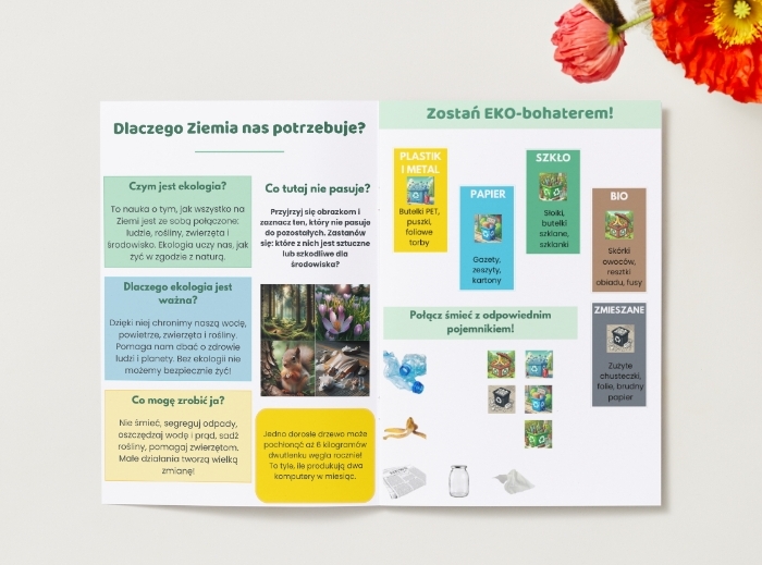 Broszura. Zasady ekologii. Segregacja odpadów. Ochrona roślin i zwierząt. Oszczędzanie wody i energii.