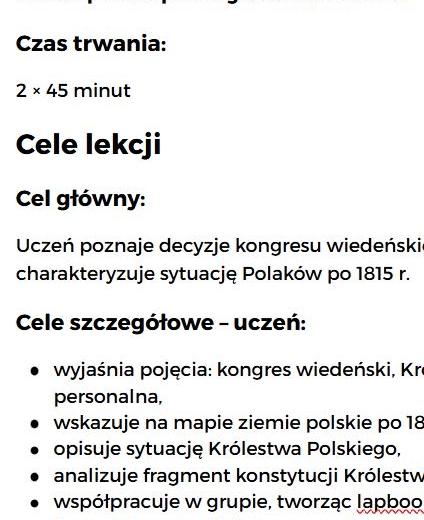 H704 scenariusz Ziemie polskie po kongresie wiedeńskim