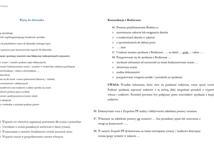 Przykładowe wpisy do dziennika. Pedagog specjalny. Pedagog.