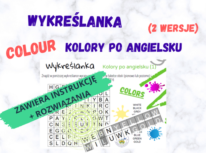 Wykreślanka – kolory po angielsku (2 wersje). Colour.