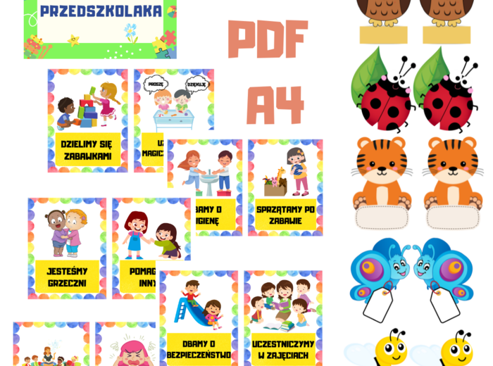 Kodeks przedszkolaka na gazetkę oraz zwierzątka