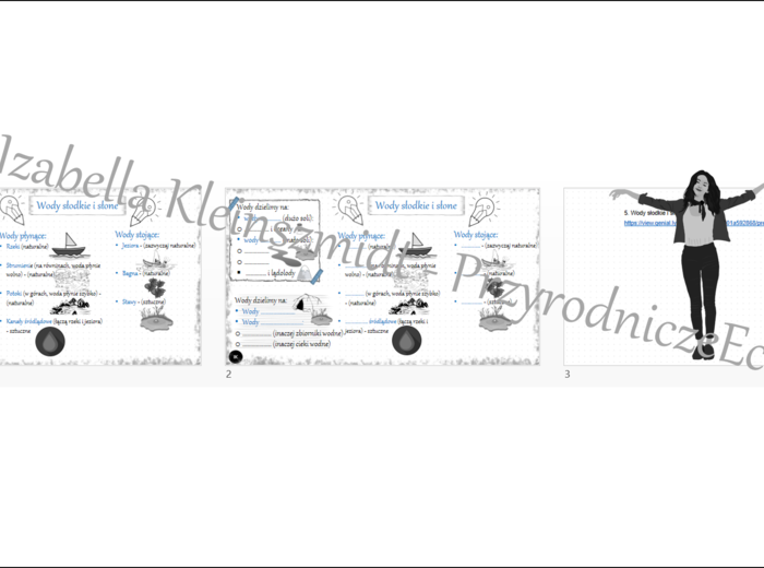 Minizestaw na temat „Wody słodkie i słone” – sketchnotka + karta pracy w power point + gratisowy link do prezentacji multimedialnej niekomercyjnej wykonanej w genial.ly do indywidualnego pobrania i użycia do celów niekomercyjnych. Przyroda 4, „Poznajemy 