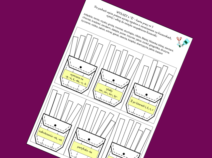 ORTOGRAFIA – wyrazy z „Ż” – zasady – wklejka – karta pracy – 3 wersje + odpowiedzi