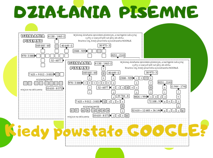 KRZYŻÓWKA - działania pisemne. Klasa 4. Klasa 5. Klasa 6