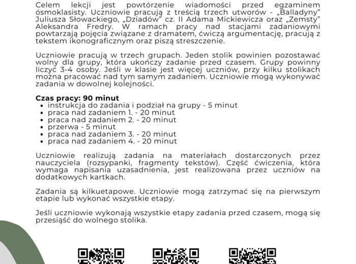 Stacje zadaniowe: Dramat (Zemsta, Dziady, Balladyna)