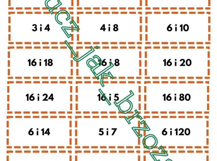 NWW i NWD, gra planszowa, wielokrotności i dzielniki, klasa 5