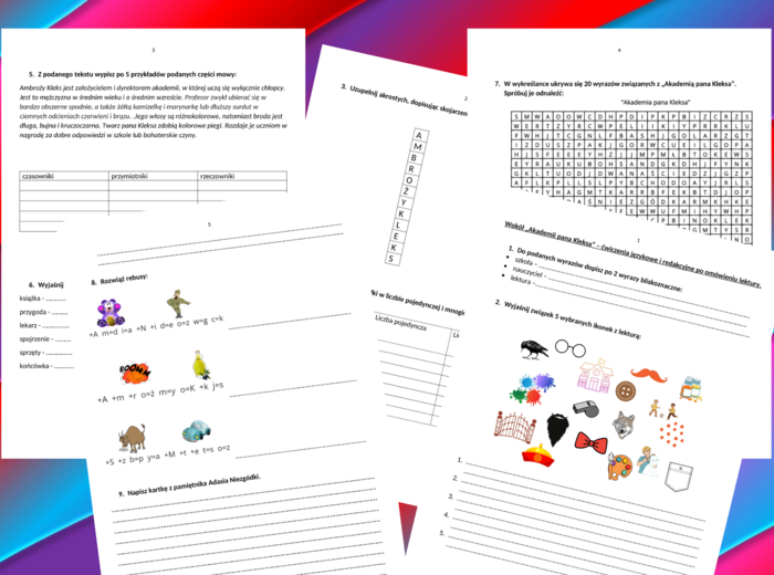 "AKADEMIA PANA KLEKSA" – ćwiczenia gramatyczne, ortograficzne i redakcyjne po omówieniu lektury