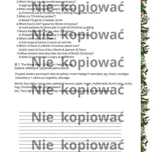 Karta pracy + czytanka "Christmas from the Other Side" B2+