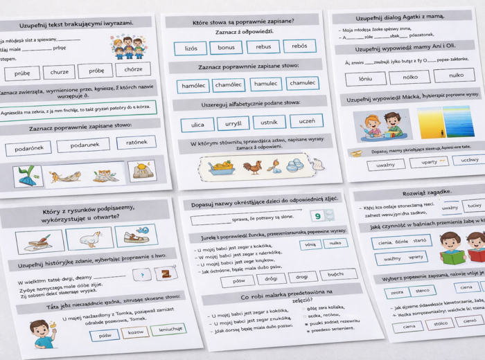 PISOWNIA WYRAZÓW Z Ó I U [Karta pracy, sprawdzian]