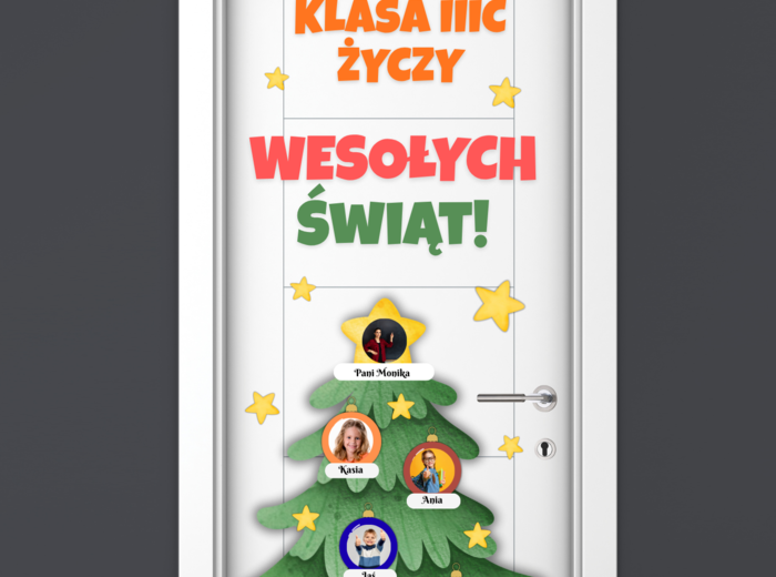 KLASA IIIC (wpisz swoją) ŻYCZY WESOŁYCH ŚWIĄT! - DEKORACJA NA DRZWI/GAZETKĘ!