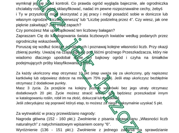 Innowacja na matematyce, grywalizacja, Własności liczb naturalnych, klasa 5