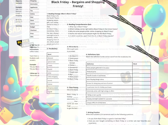 Zestaw Gotowych lekcji: BLACK FRIDAY Poziom: A2-B1 oraz B1-B2