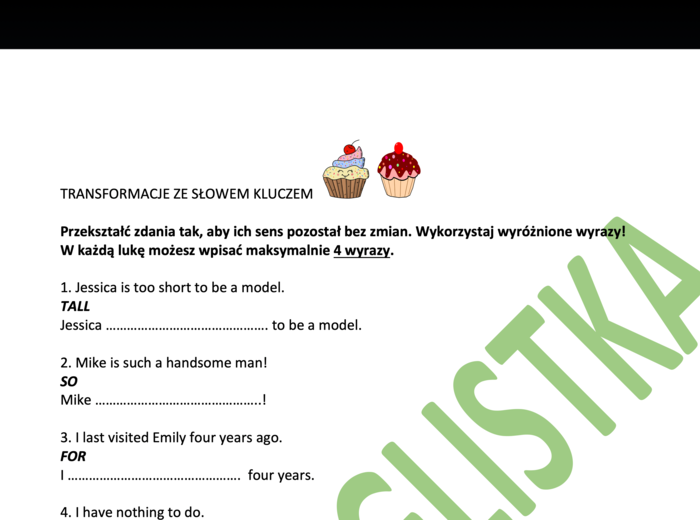 Transformacje językowe ze słowem kluczem - egzamin ósmoklasisty NOWY ZESTAW+ ODPOWIEDZI