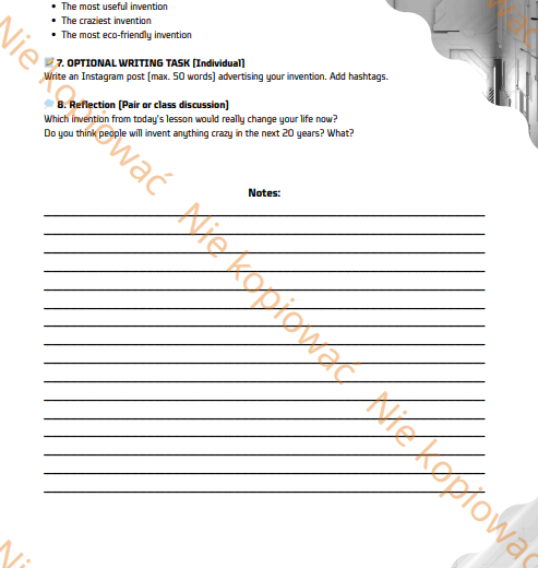 Karta Pracy Super invention pitch - will, might, could A2-B2