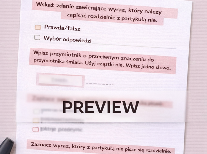 PISOWNIA "NIE" Z RÓŻNYMI CZĘŚCIAMI MOWY [Karta pracy, sprawdzian]
