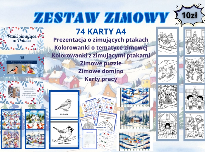 Zimowy zestaw kart pracy dla przedszkolaków. Ptaki zimujące w Polsce