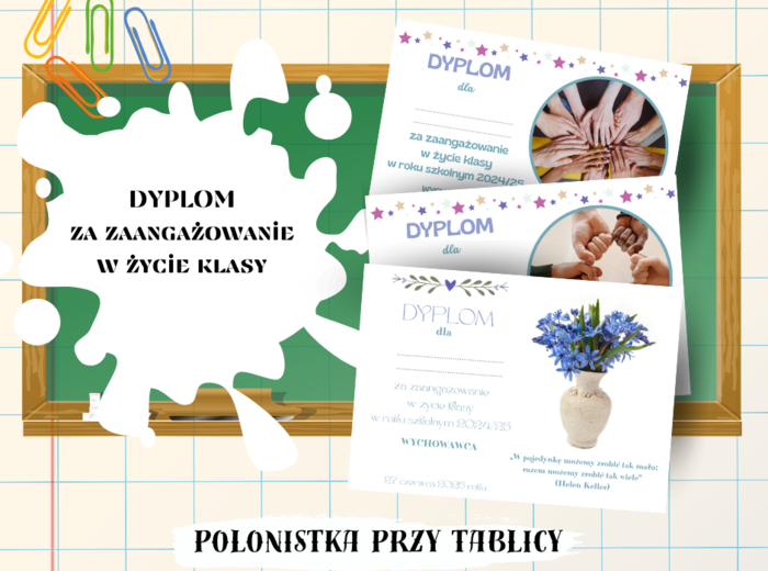 Dyplom za zaangażowanie w życie klasy 3 wersje
