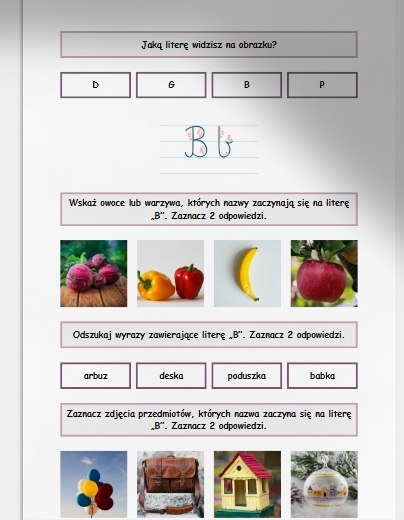 "B" i "b". Karta pracy. Sprawdzian
