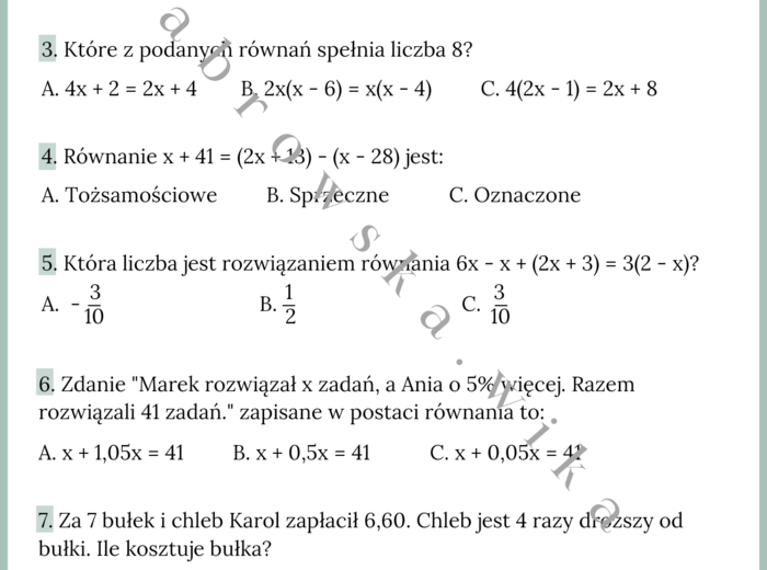 Równania - quiz powtórzeniowy