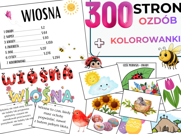 Pakiet ozdób wiosenno-wielkanocnych – 300 stron | Gazetki, dekoracje do klasy
