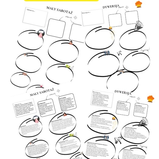 Karta pracy – notatka graficzna: Akcje sabotażowe i dywersyjne z lektury „Kamienie na szaniec”, lektura obowiązkowa, egzamin ósmoklasisty
