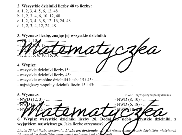 Dzielniki - karta pracy