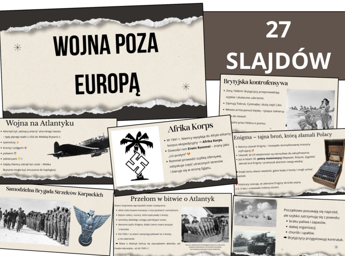 Rozbudowana prezentacja - Wojna poza Europą– II wojna światowa w Afryce, na Atlantyku i Pacyfiku | Historia | możliwość edycji