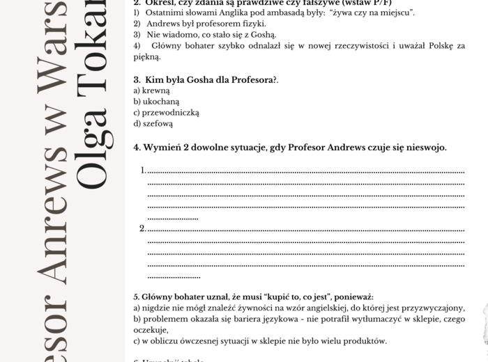 Olga Tokarczuk "Profesor Andrews w Warszawie" z tomu opowiadań „Gra na wielu bębenkach” - opracowanie maturalne + pytanie jawne (matura ustna)