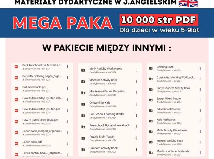 MEGA PAKIET edukacyjny zawierający PONAD 10 000 materiałów w j. angielskim