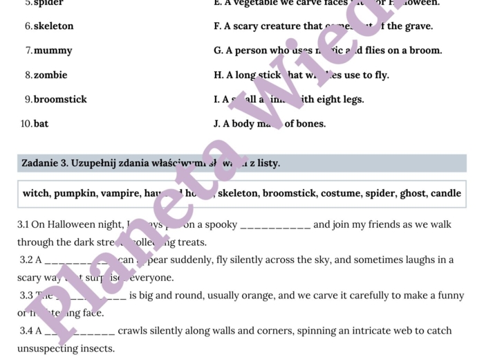 🎃👻KARTA PRACY – HALLOWEEN – SŁOWNICTWO 🎃👻- KLASY 4-8 SZKOŁY PODSTAWOWEJ- WYKREŚLANKA, BUDOWANIE ZDAŃ, POZNAJ TRADYCJE HALLOWEEN, OPISZ SWOJE HALLOWEEN, CZYTANIE TEKSTU, SPEAKING + ODPOWIEDZI