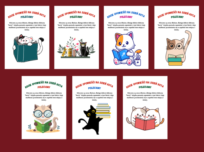 DZIEŃ KOTA biblioteka – gazetka- wystawka – napis – 7 wersji - w pionie
