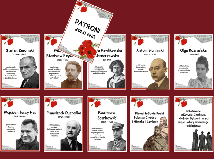 PATRONI ROKU 2025 – gazetka – biblioteka – język polski – 11 stron – wersja 1