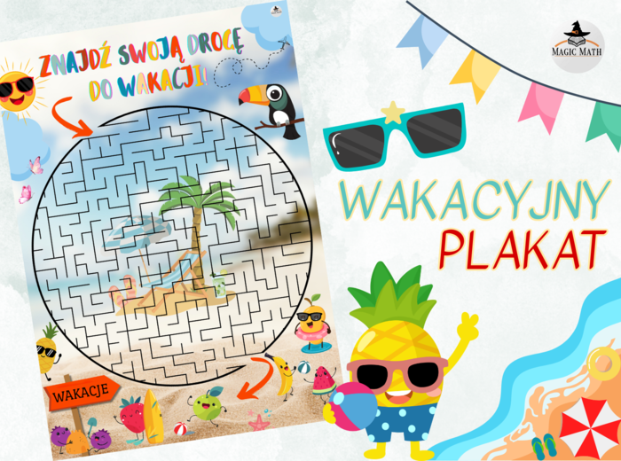 DARMOWY WAKACYJNY PLAKAT Z LABIRYNTEM - Znajdź swoją drogę do wakacji