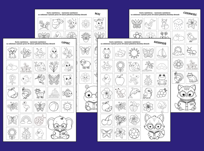 📚 Karty Czytelnika – Wyzwanie Czytelnicze (klasy 1–4)