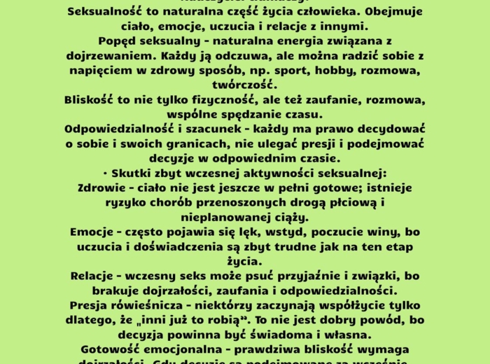 Scenariusze edukacja zdrowotna klasa 7 część 1 (lekcje 1-16) na podstawie programu nauczania proponowanego przez MEN HOLISTYCZNA EDUKACJA PROZDROWOTNA W SZKOLE PODSTAWOWEJ – CIAŁO, UMYSŁ, DUCH. Program nauczania edukacji zdrowotnej dla klas IV-VIII szkoł