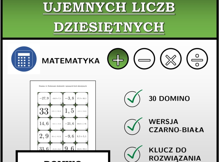 Domino - Dodawanie dodatnich i ujemnych liczb dziesiętnych | matematyka