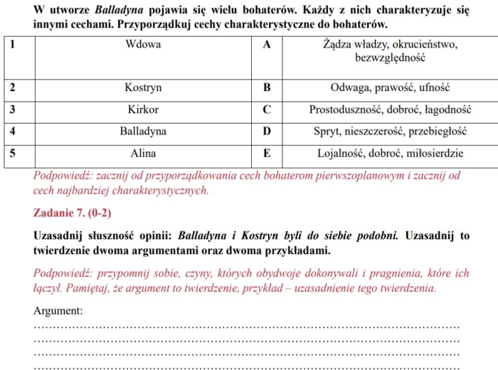 Karta pracy "Balladyna"