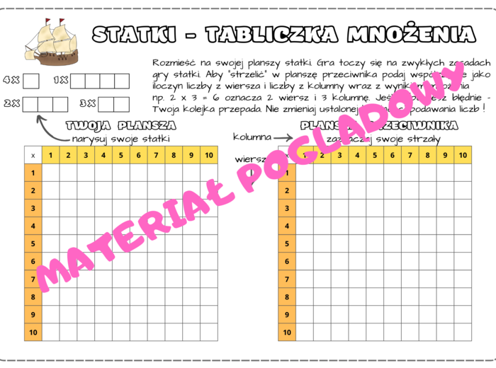 Tabliczka mnożenia - statki. Dzień Tabliczki Mnożenia.