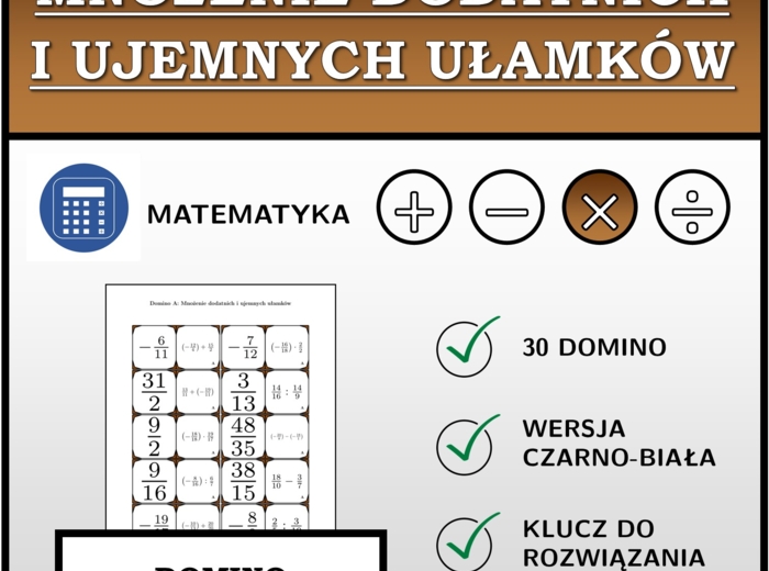 Domino - Mnożenie dodatnich i ujemnych ułamków | matematyka