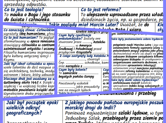Wielkie odkrycia geograficzne. Renesans, reformacja i kontrreformacja w Europie XV i XVI w. – komplet notatek i kart pracy