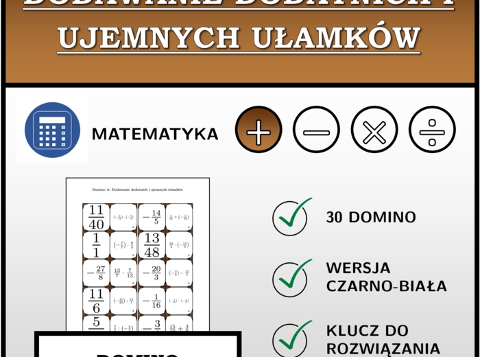 Domino - Dodawanie dodatnich i ujemnych ułamków | matematyka