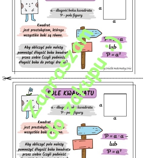 Pole kwadratu - wklejka do zeszytu.