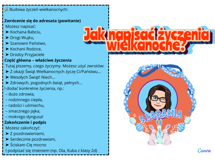 Kartki wielkanocne i instrukcja pisania życzeń.